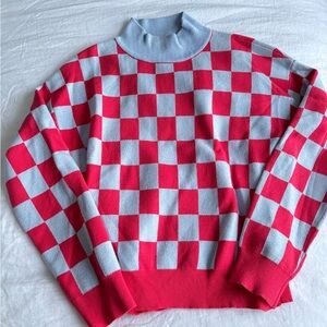 Checkered Red and Light Blue Sweater